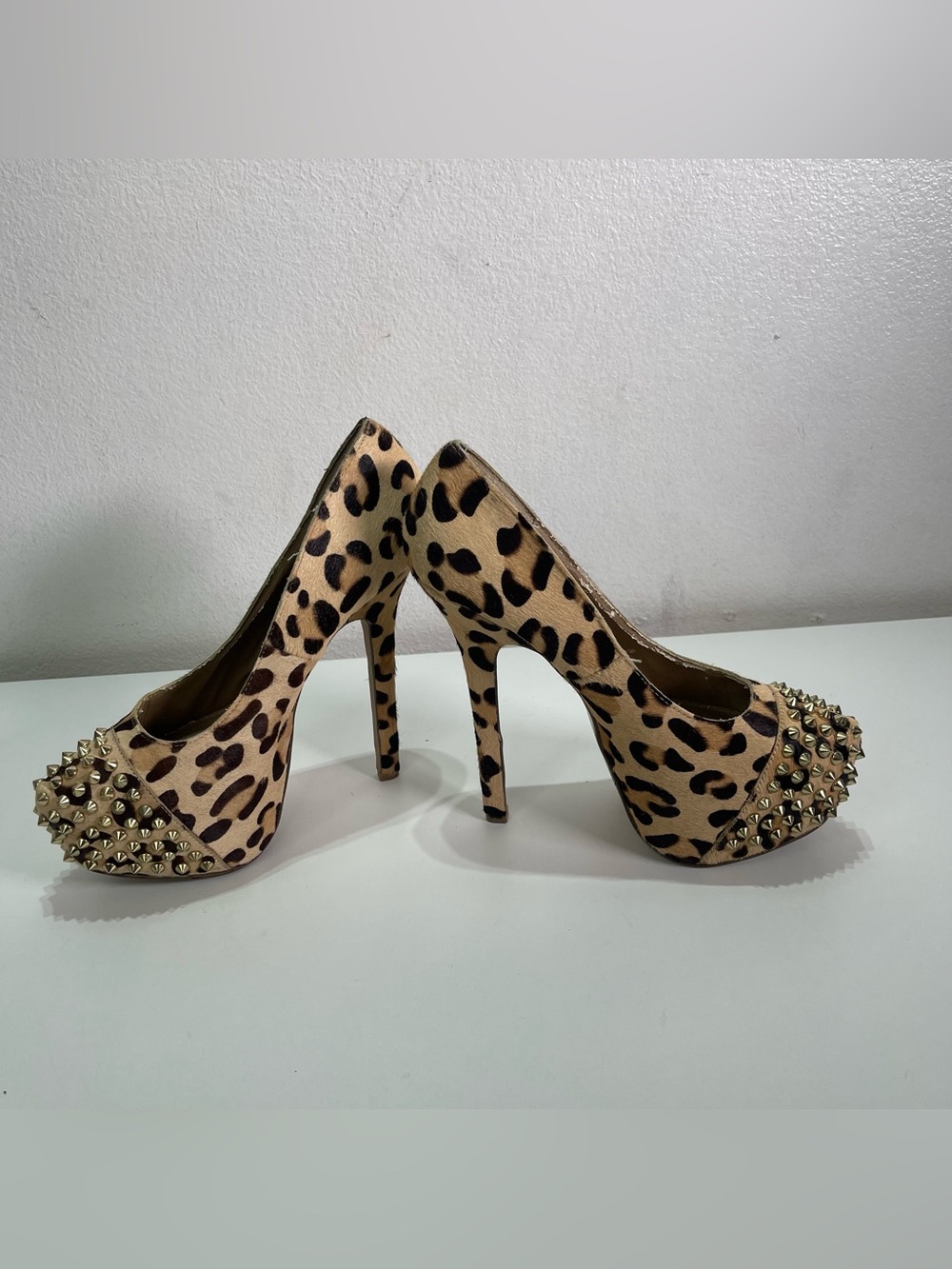 Steve Madden Leopard Print Stiletto Platform Pumps Heels Women 7.5 M Spikes Emo